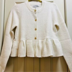 En Saison Ivory Peplum Sweater with Floral Buttons